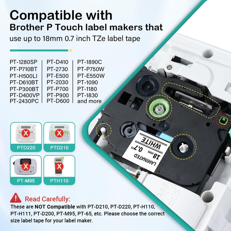 Labelife TZe-241 TZe TZ Tape 18mm 0.7 Laminated White Compatible with Brother P Touch Label Maker Tape 18mm .7 TZe241 for Brother PT-D400 PT-D410 PT-D600 D610BT PTD460BT, 5-Pack, 3/4 Inch - Image 3
